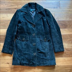 Vtg Y2K Relativity suede leather car coat.